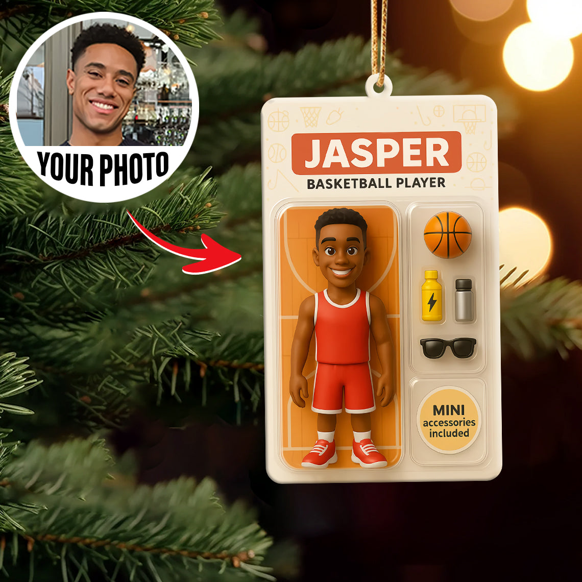 Turn Your Photo into an Action Figure - Custom Photo Ornament Toy Box Portrait | Basketball Player