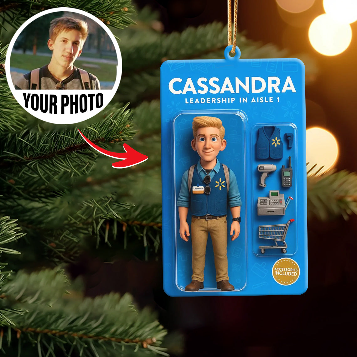 Turn Your Photo into an Action Figure - Custom Photo Ornament Toy Box Portrait | Retail Worker