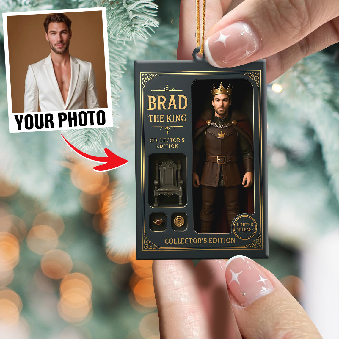 Turn Your Photo into an Action Figure - Custom Photo Ornament Toy Box Portrait | King