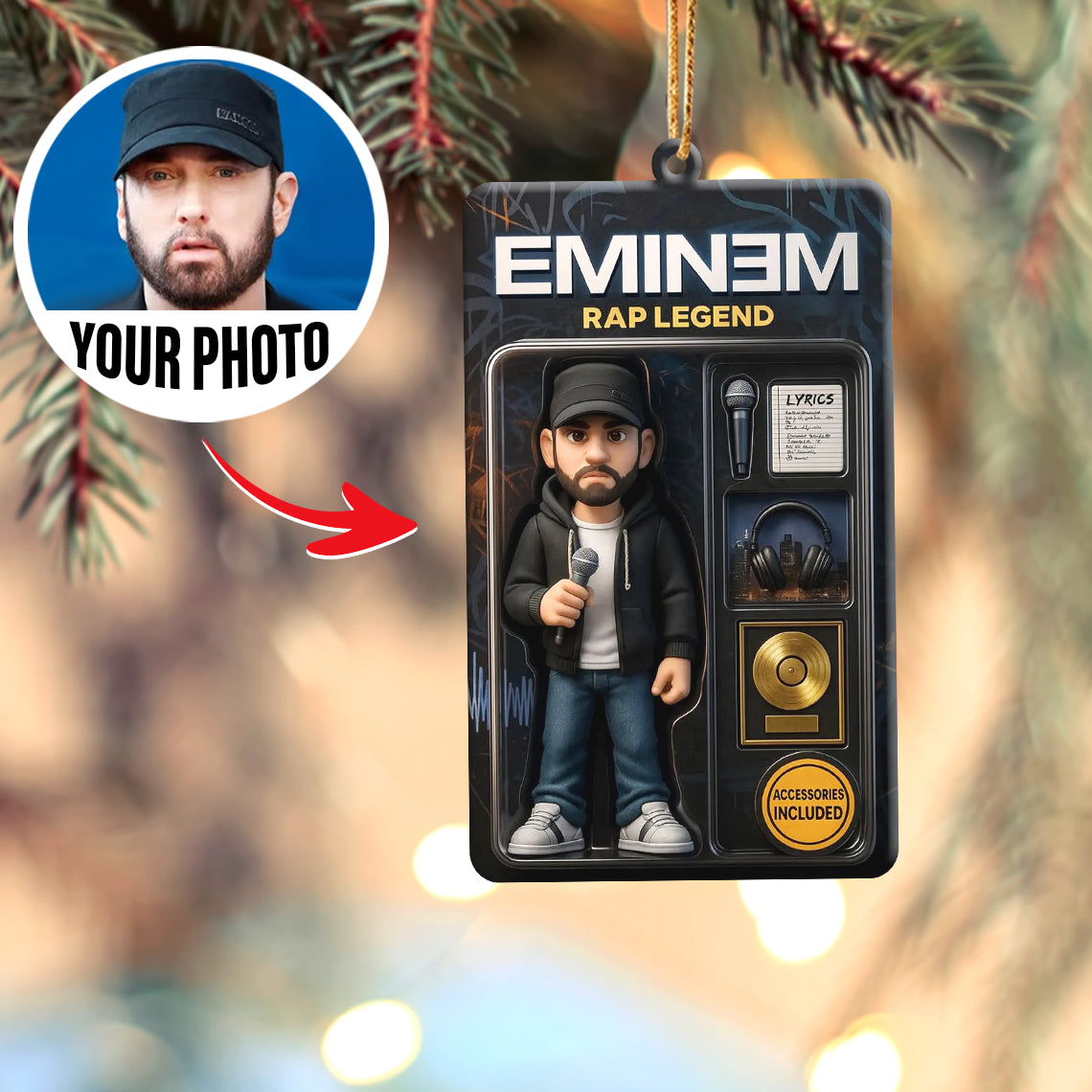 Turn Your Photo into an Action Figure - Custom Photo Ornament Toy Box Portrait | Rap Legend