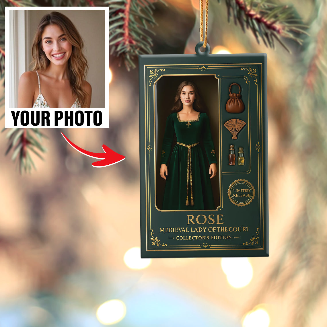 Turn Your Photo into an Action Figure - Custom Photo Ornament Toy Box Portrait | Medieval Lady