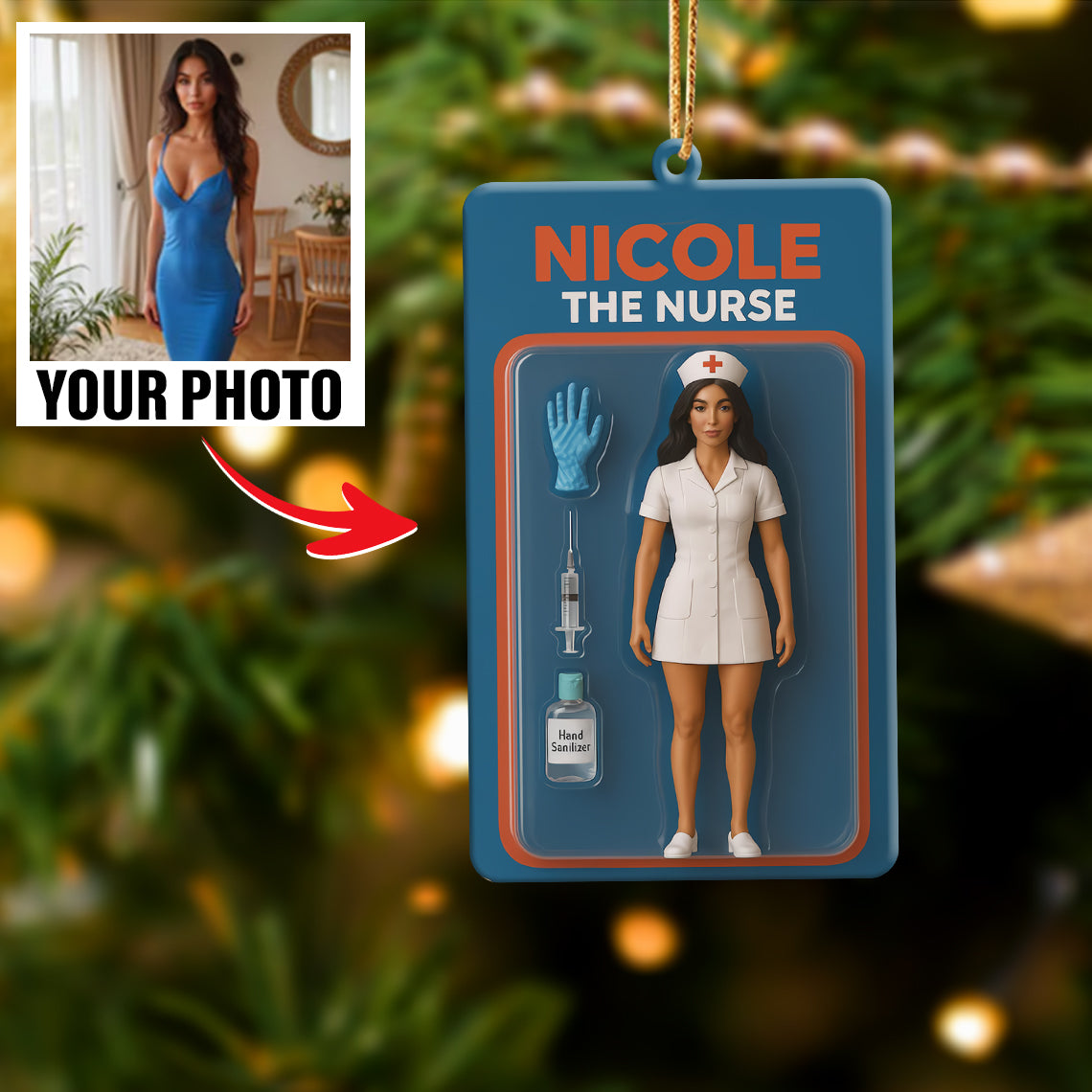 Turn Your Photo into an Action Figure - Custom Photo Ornament Toy Box Portrait | Nurse