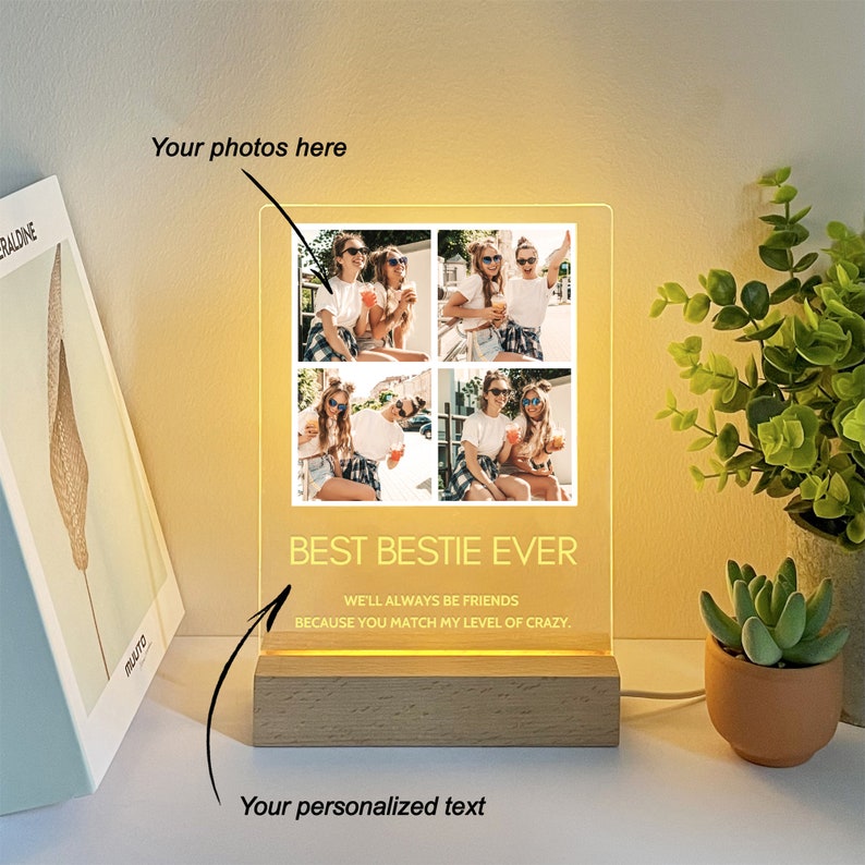Custom photo collage LED night light sign, Personalized photo night light, 1st and 50th wedding anniversary gifts for him | Light Photo