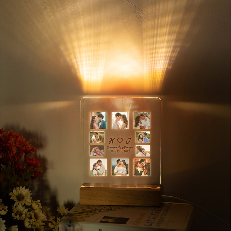 Custom Photo 3D Lamp Family Collage Photo Led Night Light Personalized Glass Art Picture Engagement Pet Gift for Couple Wife Her Him | Light Photo