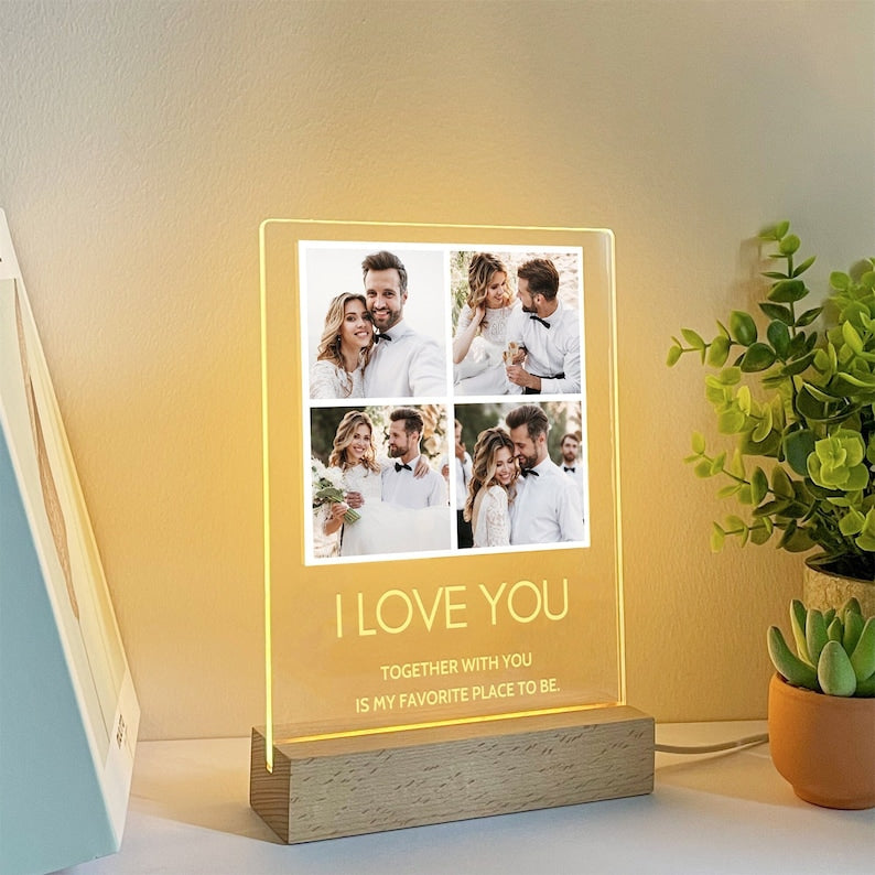 Custom photo collage LED night light sign, Personalized photo night light, 1st and 50th wedding anniversary gifts for him | Light Photo