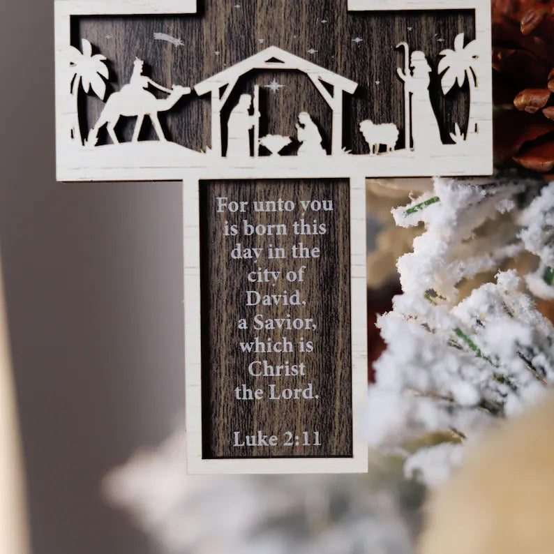 2024 Cross-Shaped Nativity Scene Ornament – Christian Scripture Christmas Gift | Final