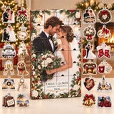 Personalized Newlywed Advent Calendar with 24 Custom Photo Acrylic Ornaments, Our First Christmas Married Gift, Wedding Keepsake for Couple