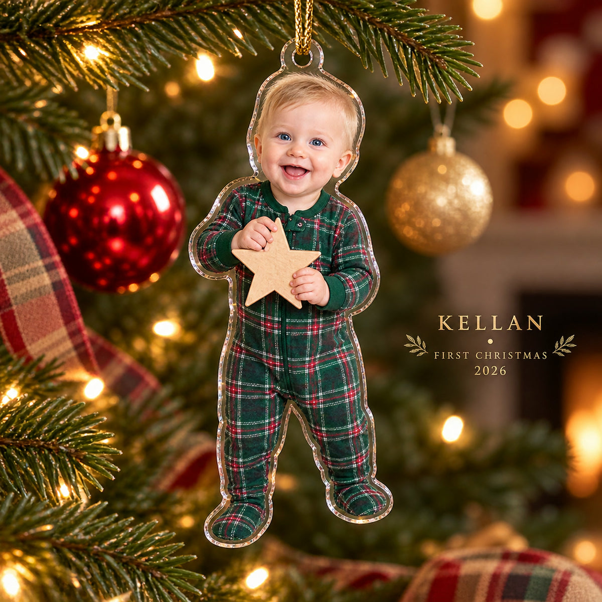 Personalized Baby First Christmas Custom Photo Ornament, Custom Shaped Acrylic Newborn Keepsake, Holiday Gift for Parents and Grandparents
