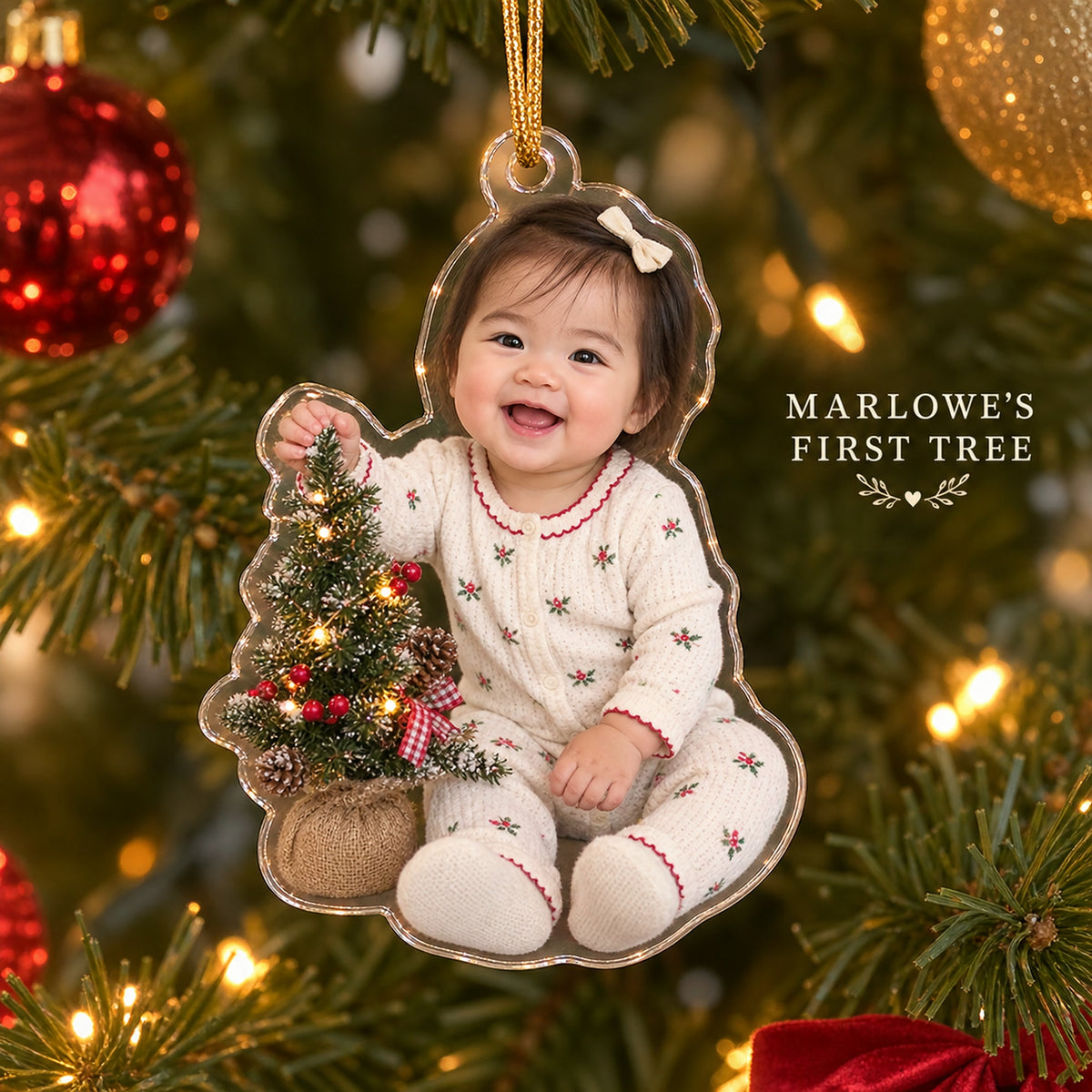 Personalized Baby First Christmas Custom Photo Ornament, Custom Shaped Acrylic Newborn Keepsake, Holiday Gift for Parents and Grandparents