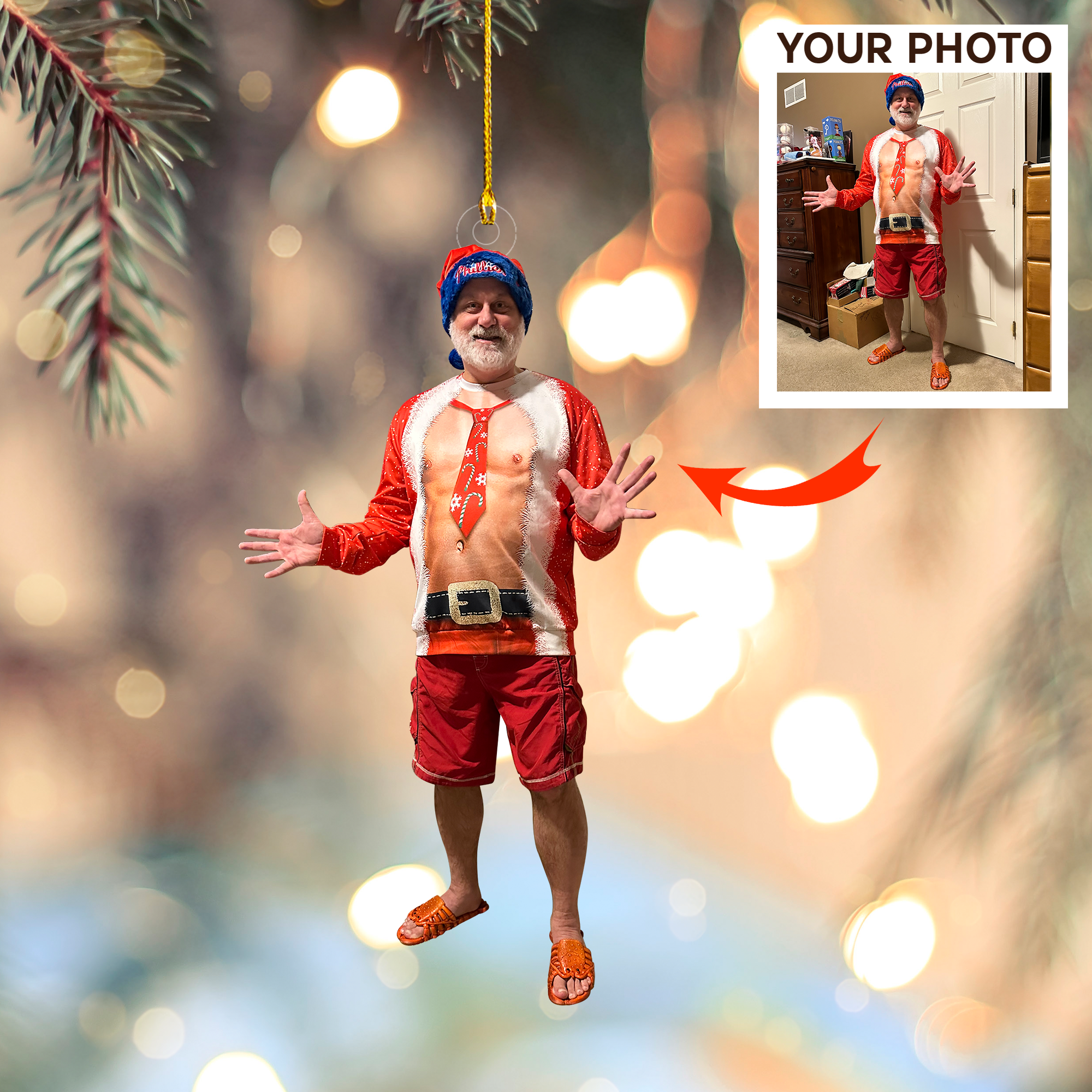 Custom Photo Ornament - Funny Christmas Gift - Christmas, Birthday Gift For Family, Family Members, Mom, Dad, Husband, Wife | Funny Santa