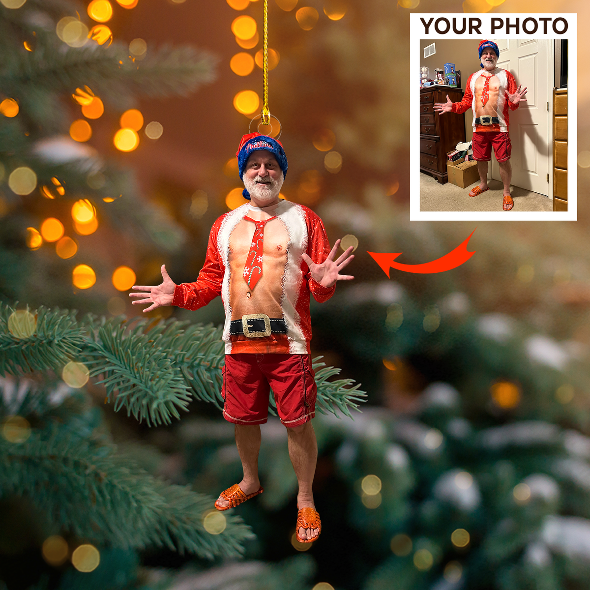 Custom Photo Ornament - Funny Christmas Gift - Christmas, Birthday Gift For Family, Family Members, Mom, Dad, Husband, Wife | Funny Santa