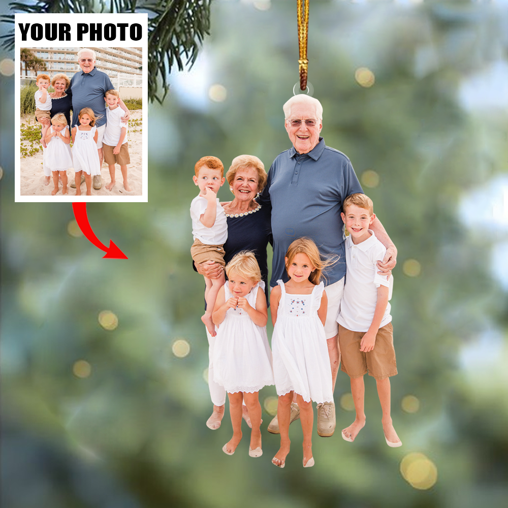 Customized Your Photo Ornament - Grandkids With Grand Parents - Christmas Gift For Grandma, Grandpa, Family Members | Family 1