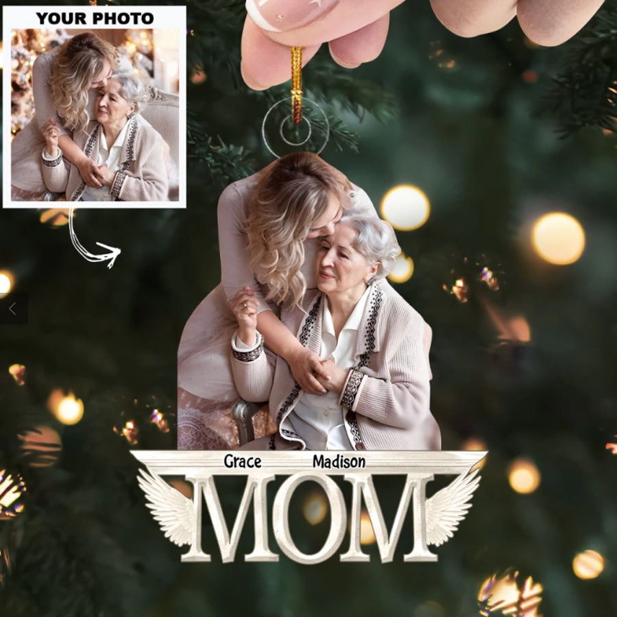 Custom Photo Ornament, Family Photo Ornament, Mom Photo Gift | Mom Wings