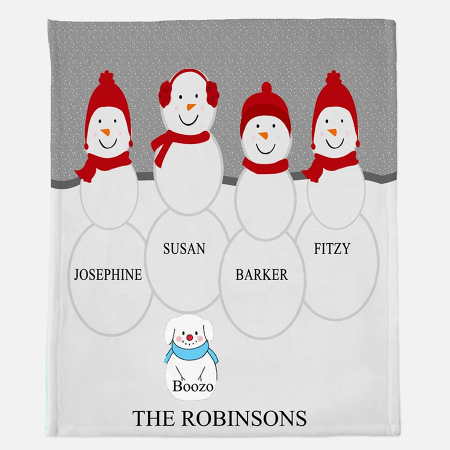 Snowman Family Christmas Blanket, Personalized Christmas Throw, Personalized Family Gift, Personalized Snowman Family Blanket, Holiday Gift