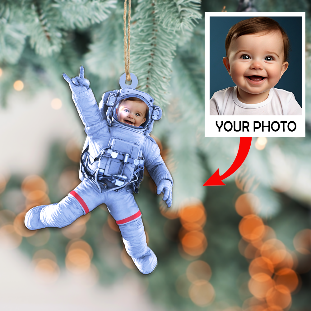 Custom Photo Ornament - Custom Kid's Face Ornament - Christmas Gift For Family, Family Members, Kids | Astronaut