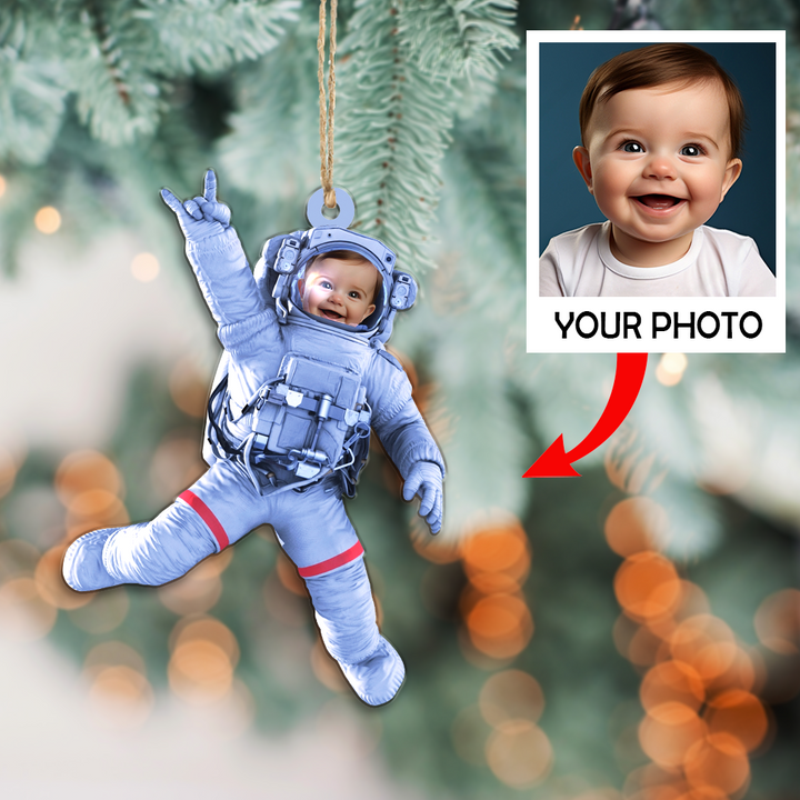 Custom Photo Ornament - Custom Kid's Face Ornament - Christmas Gift For Family, Family Members, Kids | Astronaut