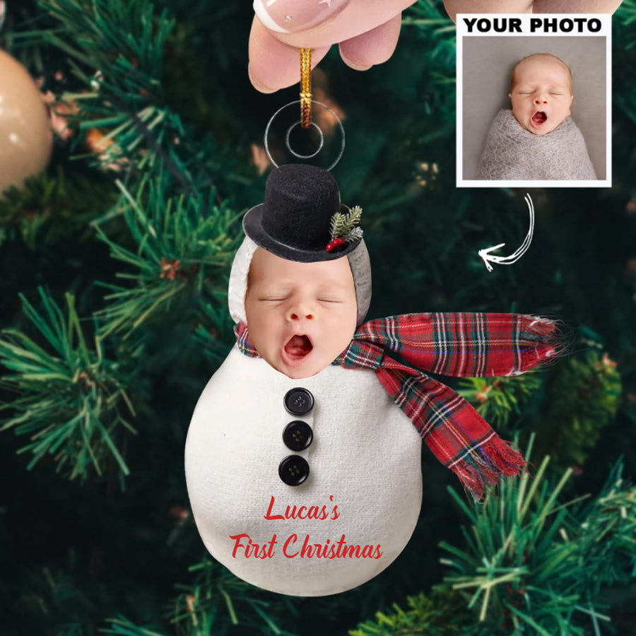 Custom Photo Ornament, Baby Ornament, Snowman Ornaments | Baby Snowman