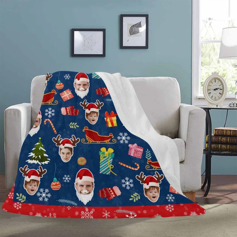 Custom Christmas Family Photo Blanket, Christmas Throw, Personalized Faces Blankets, Custom Blanket with Picture,Christmas Gift