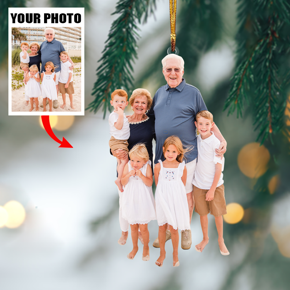 Customized Your Photo Ornament - Grandkids With Grand Parents - Christmas Gift For Grandma, Grandpa, Family Members | Family 1