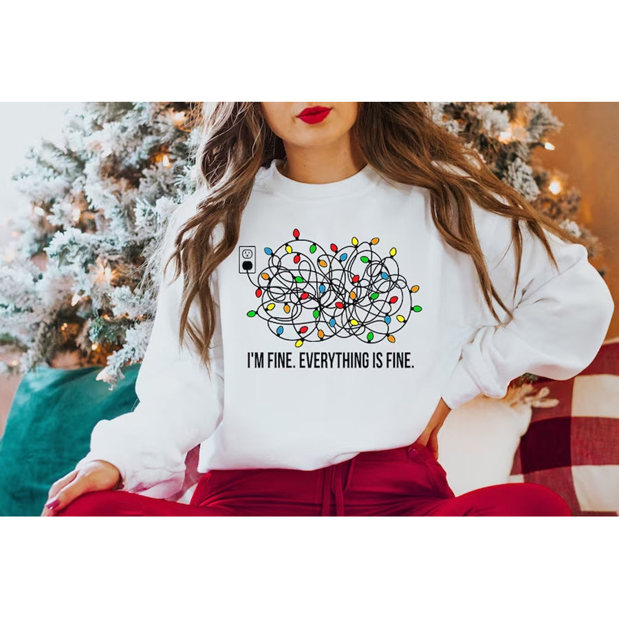 I'm Fine Everything Is Fine T-Shirt, Christmas Tee, Women Shirt, Christmas Lights Shirt, Chrsitmas Gift