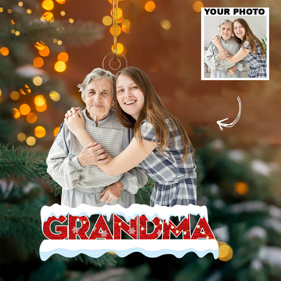 Custom Photo Ornament, Family Photo Ornament, Grandma With Kids ornament, Grandma Gift | Grandma Red
