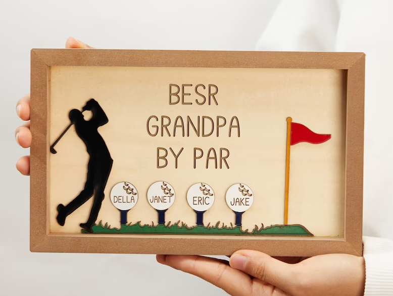 Personalized Wooden Golf Sign, Best Grandpa by Par Sign, Gift for Dad Grandfather, Father's Day Gift