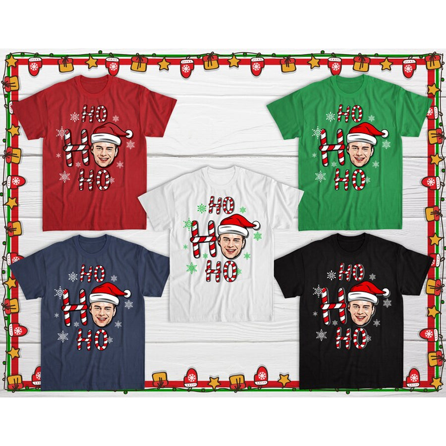 Custom Face Christmas Shirt, Personalized Photo Christmas Tee, Custom Face Ho Ho Ho T-Shirt, Funny Custom Face Christmas Gift
