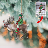 Custom Photo Ornament - Personalized Kid Photo Mica Ornament - Kid Dinosaur - Christmas Gift For Family Members, Kids | Riding Kid