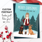 Family Portrait Custom Christmas Holiday Card, Christmas Card Printable, Christmas Photo Card, Family Illustration Greeting Card