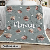 Grandma Blanket, Custom Kid Face With Name Blanket, Fleece, Sherpa, Minky Baby Blanket, Personalized Family Name Blanket, Christmas Gift