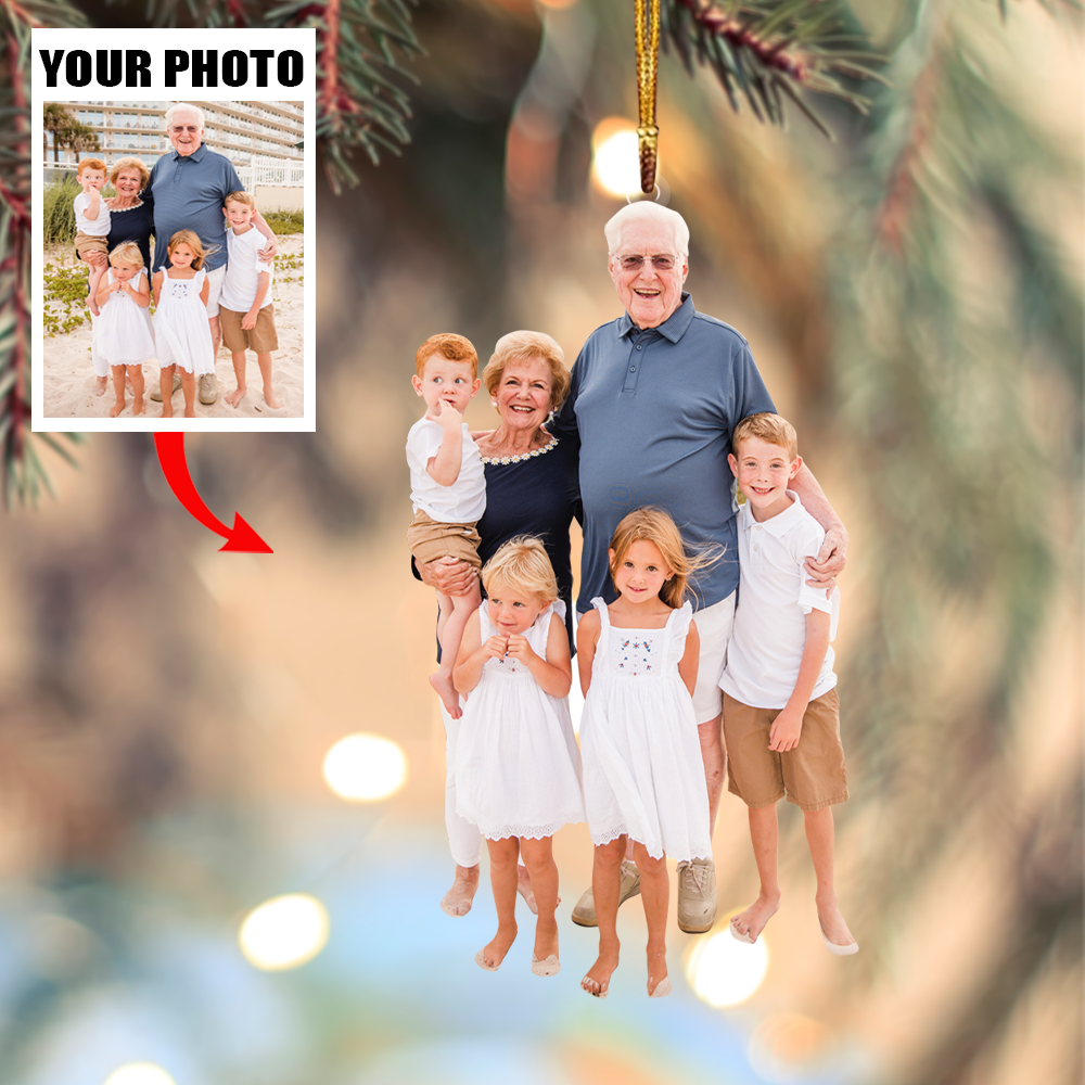 Customized Your Photo Ornament - Grandkids With Grand Parents - Christmas Gift For Grandma, Grandpa, Family Members | Family 1
