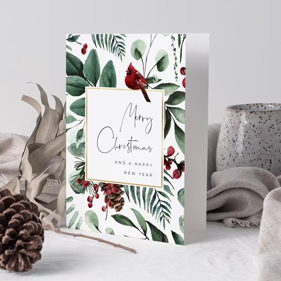 Season's Greetings Holly Card, Printed Folding Greeting Card, Merry Christmas Card, 2023 Christmas Card