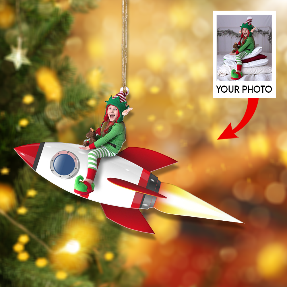 Custom Photo Ornament - Personalized Kid Photo Mica Ornament - Kid Dinosaur - Christmas Gift For Family Members, Kids | Riding Kid