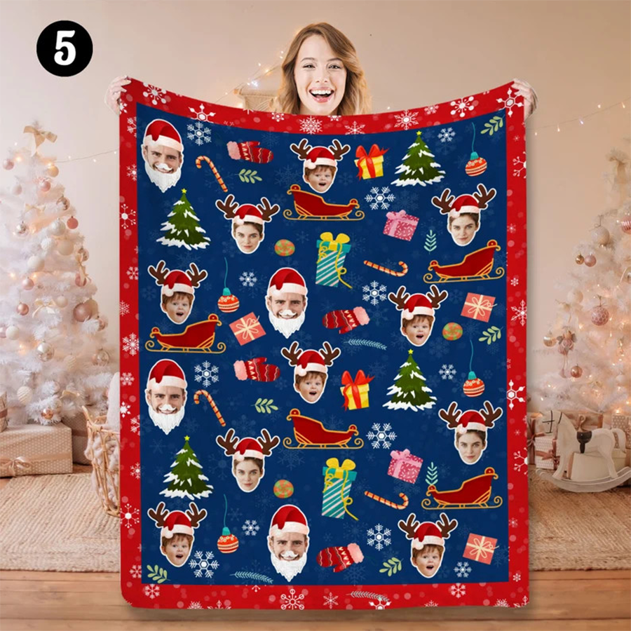 Custom Christmas Blanket with Face, Personalized Funny Blanket,Gift for Family, Christmas Gift