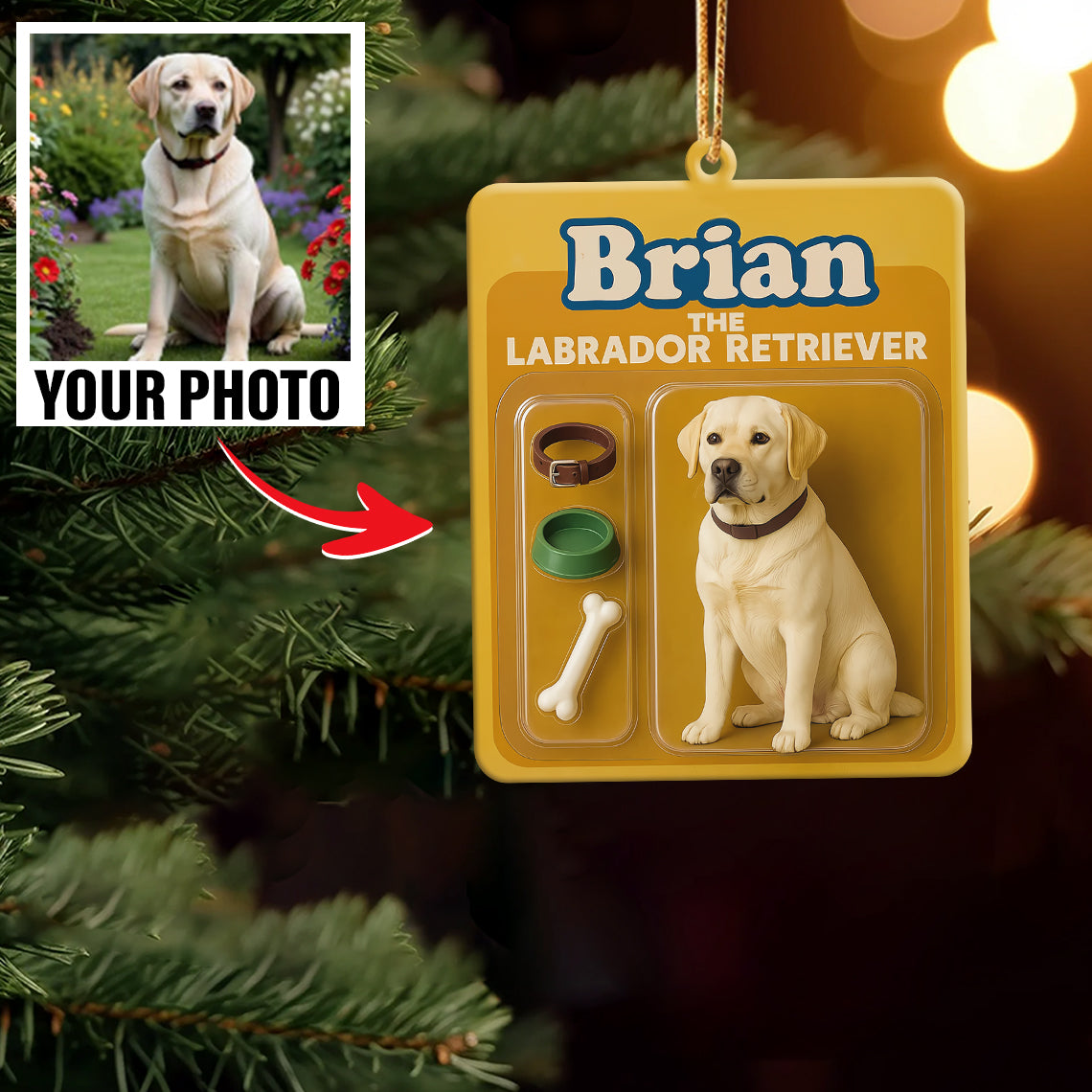 Turn Your Photo into an Action Figure - Custom Photo Ornament Toy Box Portrait | Labrador Retriever