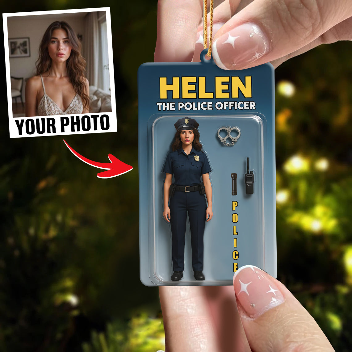 Turn Your Photo into an Action Figure - Custom Photo Ornament Toy Box Portrait | Police Officer