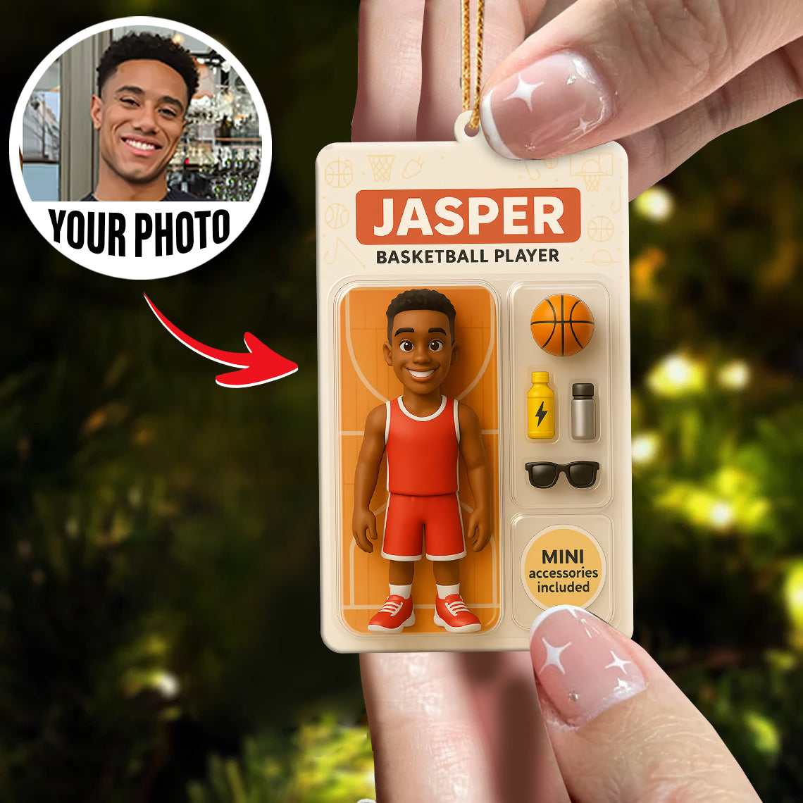 Turn Your Photo into an Action Figure - Custom Photo Ornament Toy Box Portrait | Basketball Player