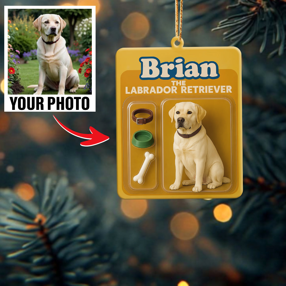 Turn Your Photo into an Action Figure - Custom Photo Ornament Toy Box Portrait | Labrador Retriever