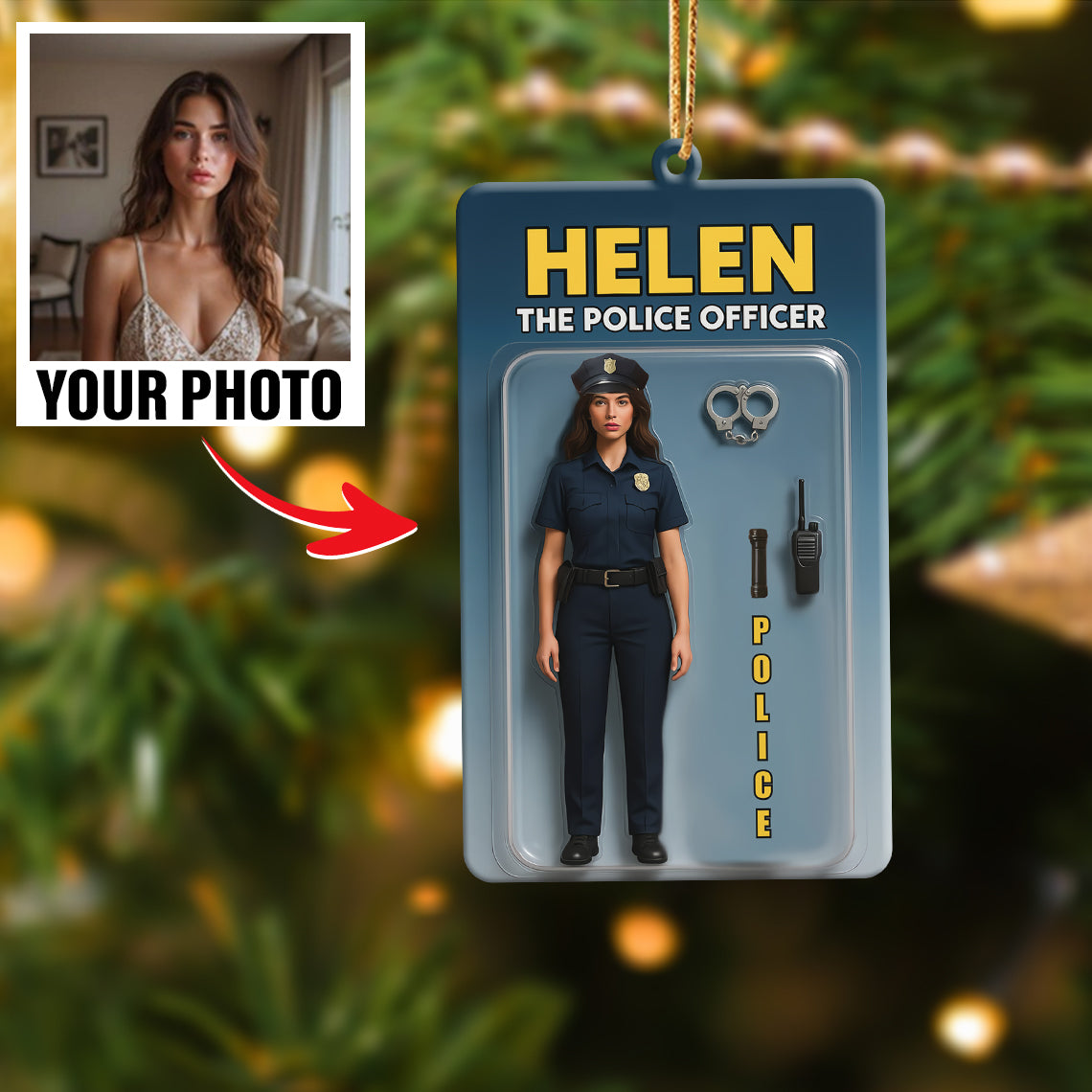 Turn Your Photo into an Action Figure - Custom Photo Ornament Toy Box Portrait | Police Officer