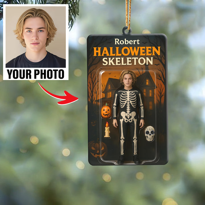 Turn Your Photo into an Action Figure - Custom Photo Ornament Toy Box Portrait | Halloween Skeleton