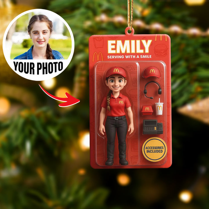 Turn Your Photo into an Action Figure - Custom Photo Ornament Toy Box Portrait | Fast Food Worker