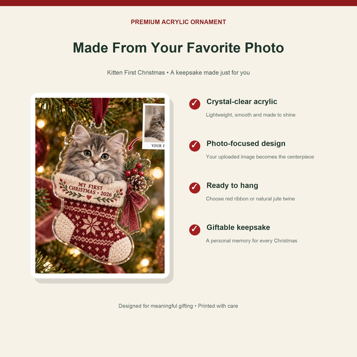 Personalized Kitten First Christmas Acrylic Ornament - Custom Photo Keepsake - image 2