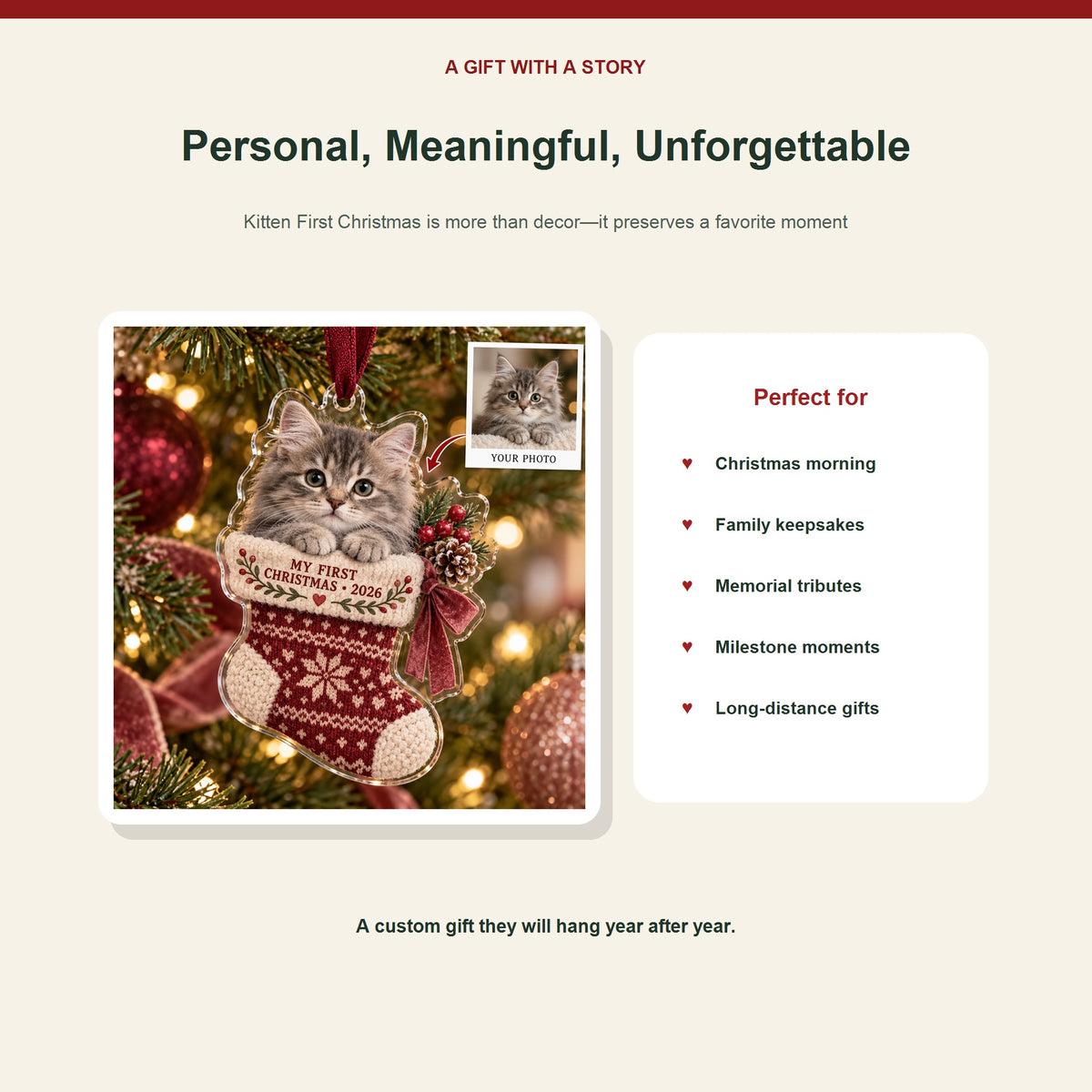 Personalized Kitten First Christmas Acrylic Ornament - Custom Photo Keepsake - image 5