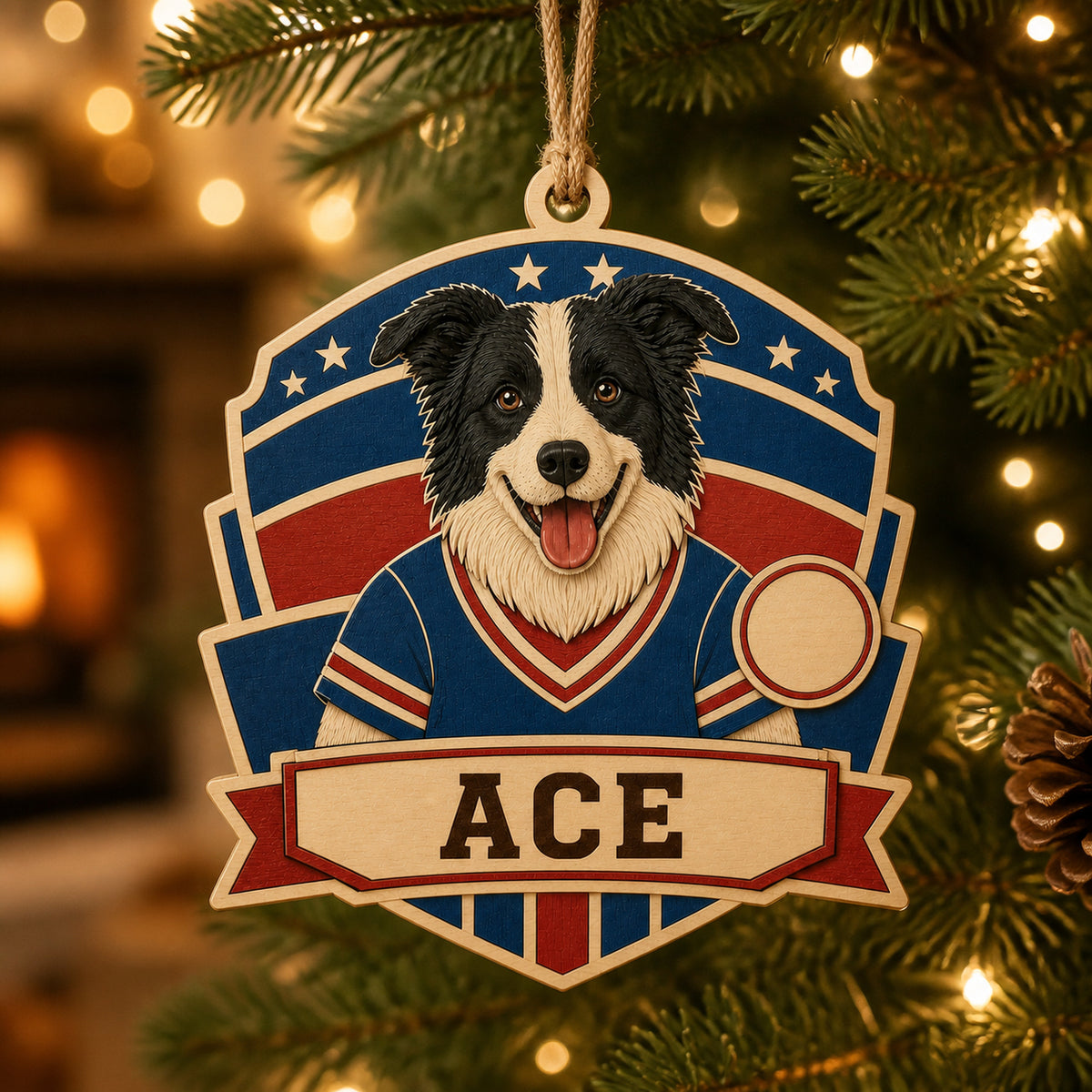 Personalized Sports Jersey Pup Photo Wood Ornament - Custom Pet Keepsake - image 1