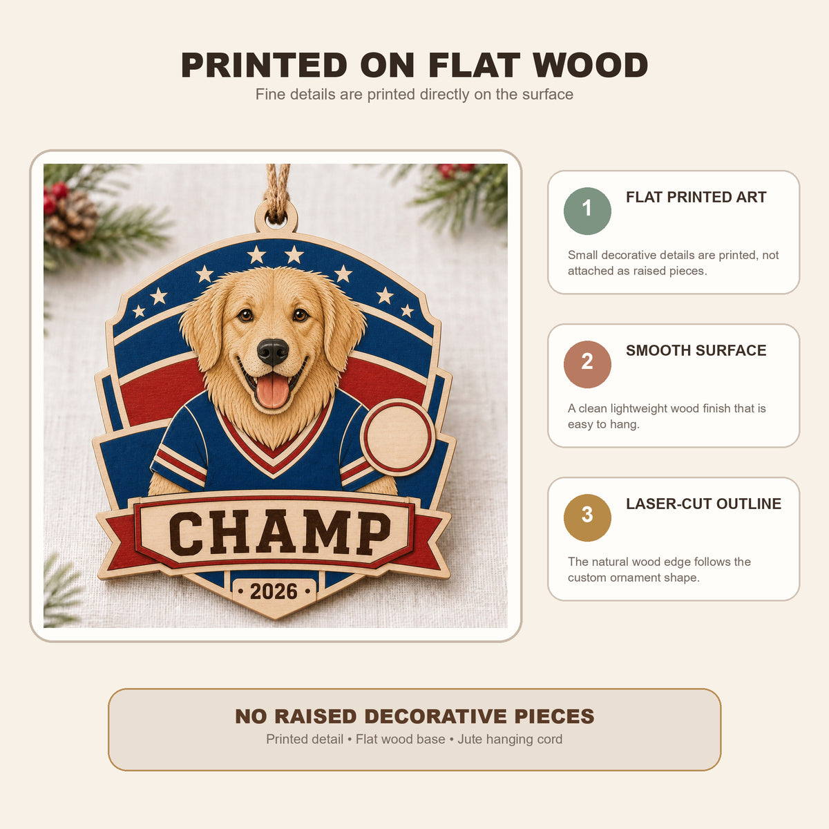 Personalized Sports Jersey Pup Photo Wood Ornament - Custom Pet Keepsake - image 9