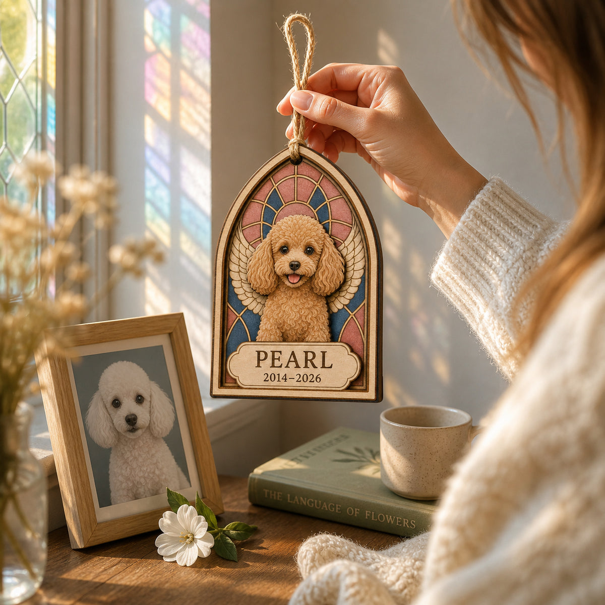 Personalized Stained Glass Style Pet Memorial Photo Wood Ornament - Custom Pet Keepsake - image 5