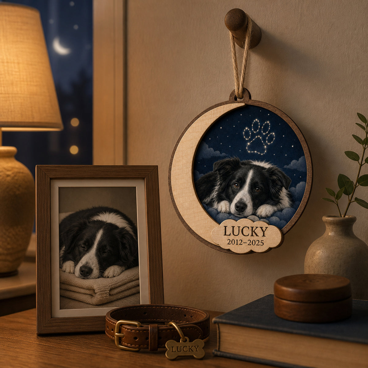 Personalized Celestial Goodnight Pet Memorial Photo Wood Ornament - Custom Pet Keepsake - image 5