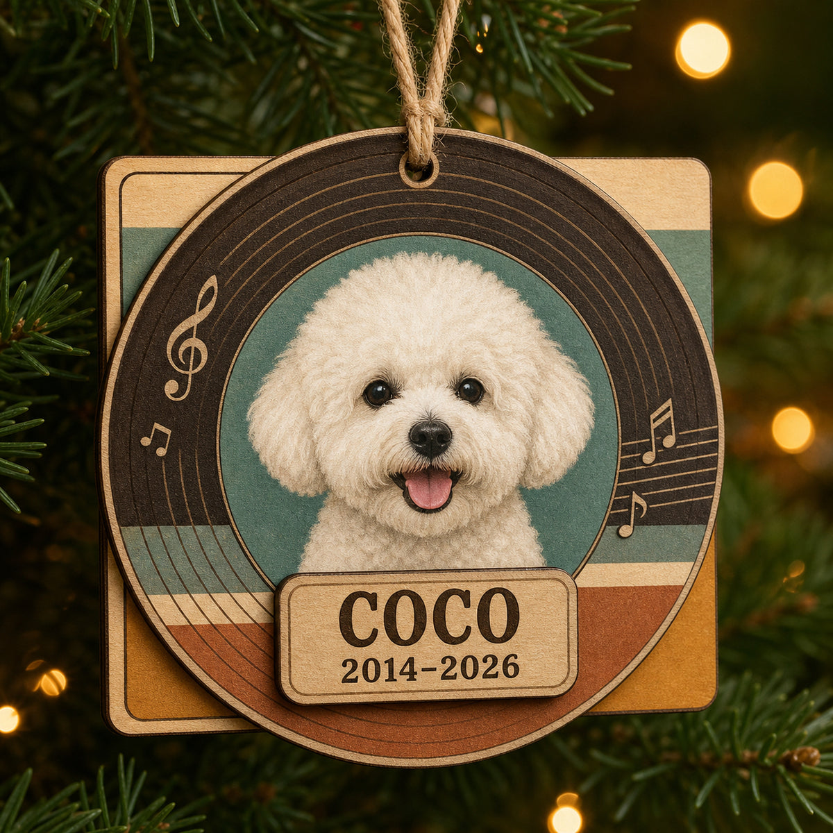Personalized Memory Melody Pet Memorial Photo Wood Ornament - Custom Pet Keepsake - image 1