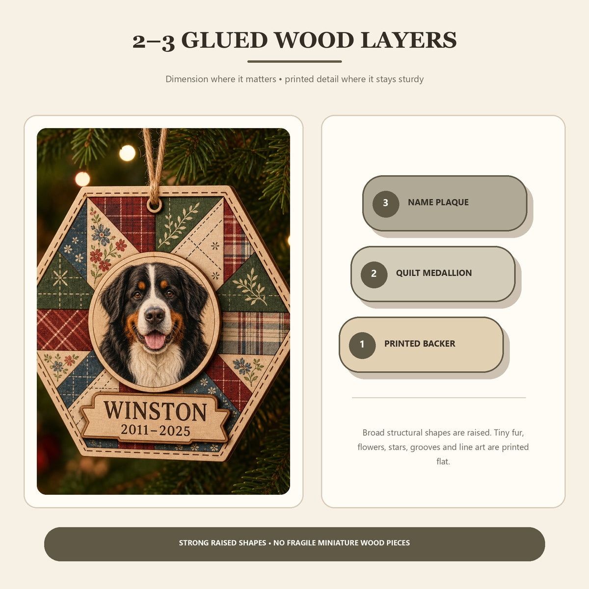 Personalized Memory Quilt Pet Memorial Photo Wood Ornament - Custom Pet Keepsake - image 9