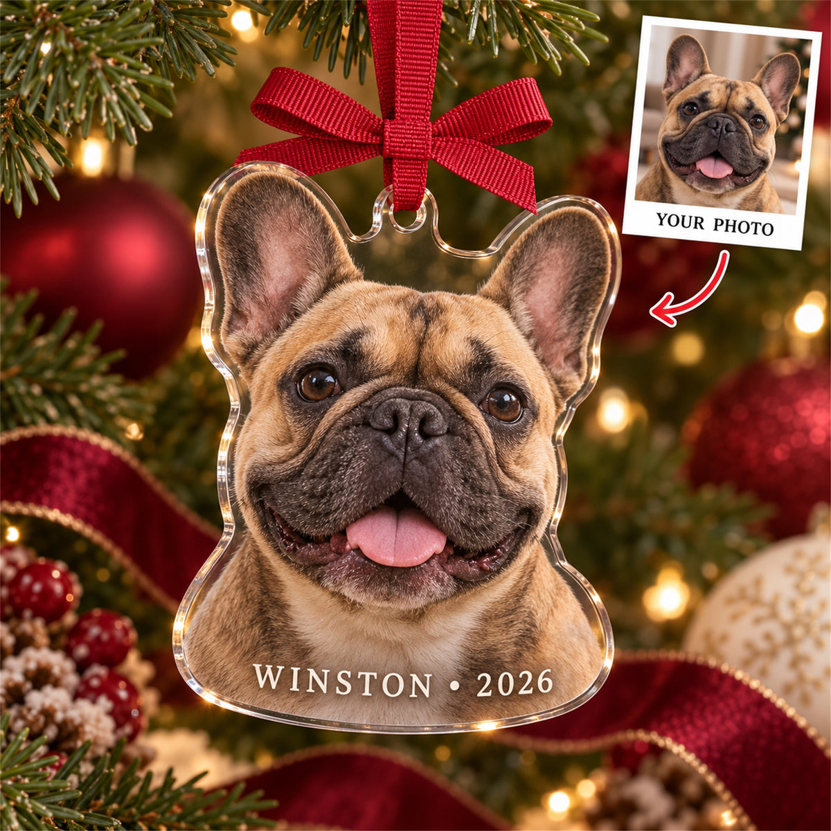 Personalized French Bulldog Photo Acrylic Ornament - Custom Christmas Keepsake - image 1